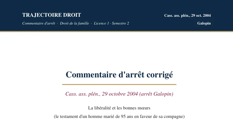 Première page du commentaire corrigé de l'arrêt Galopin