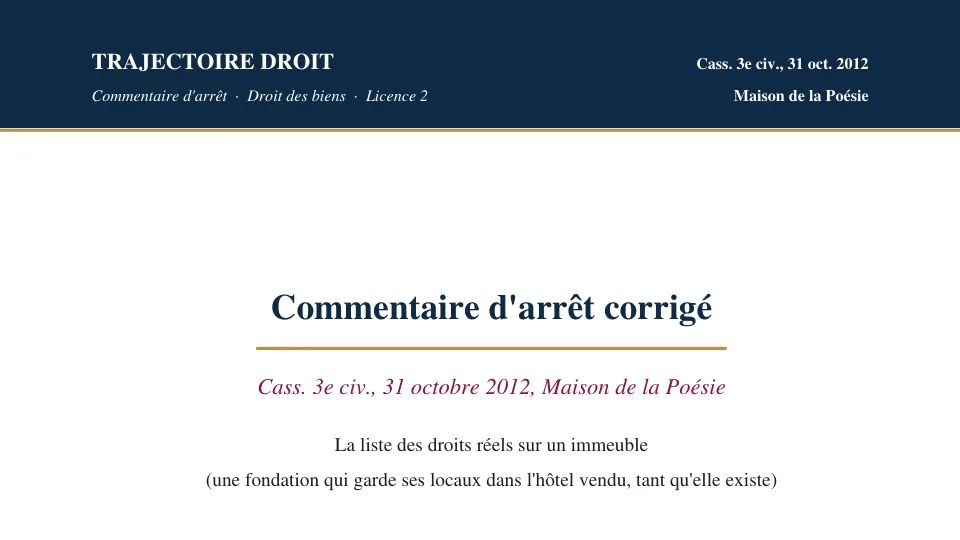 Première page du commentaire corrigé de l'arrêt Maison de la Poésie