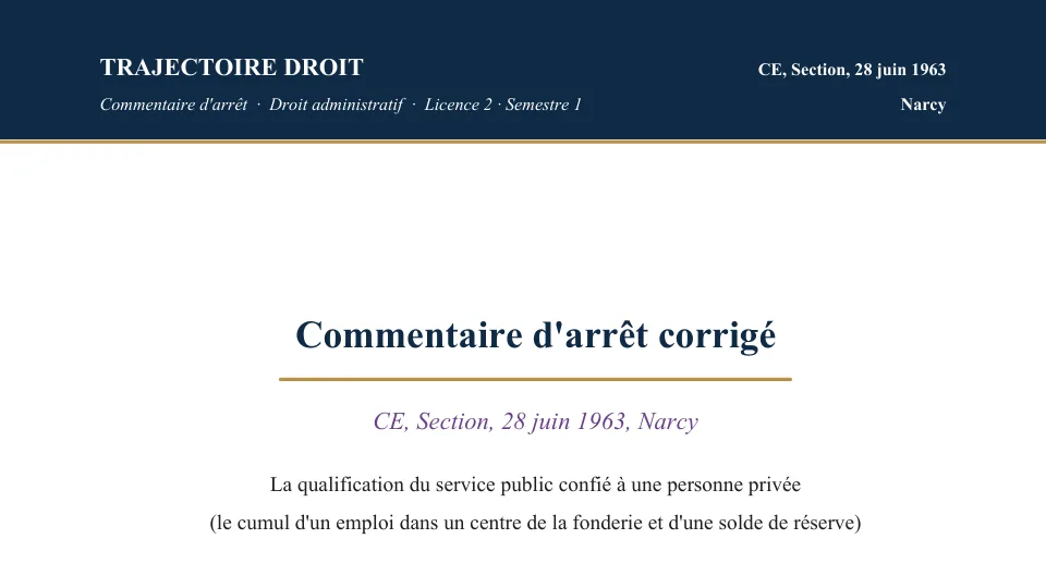 Première page du commentaire corrigé de l'arrêt Narcy