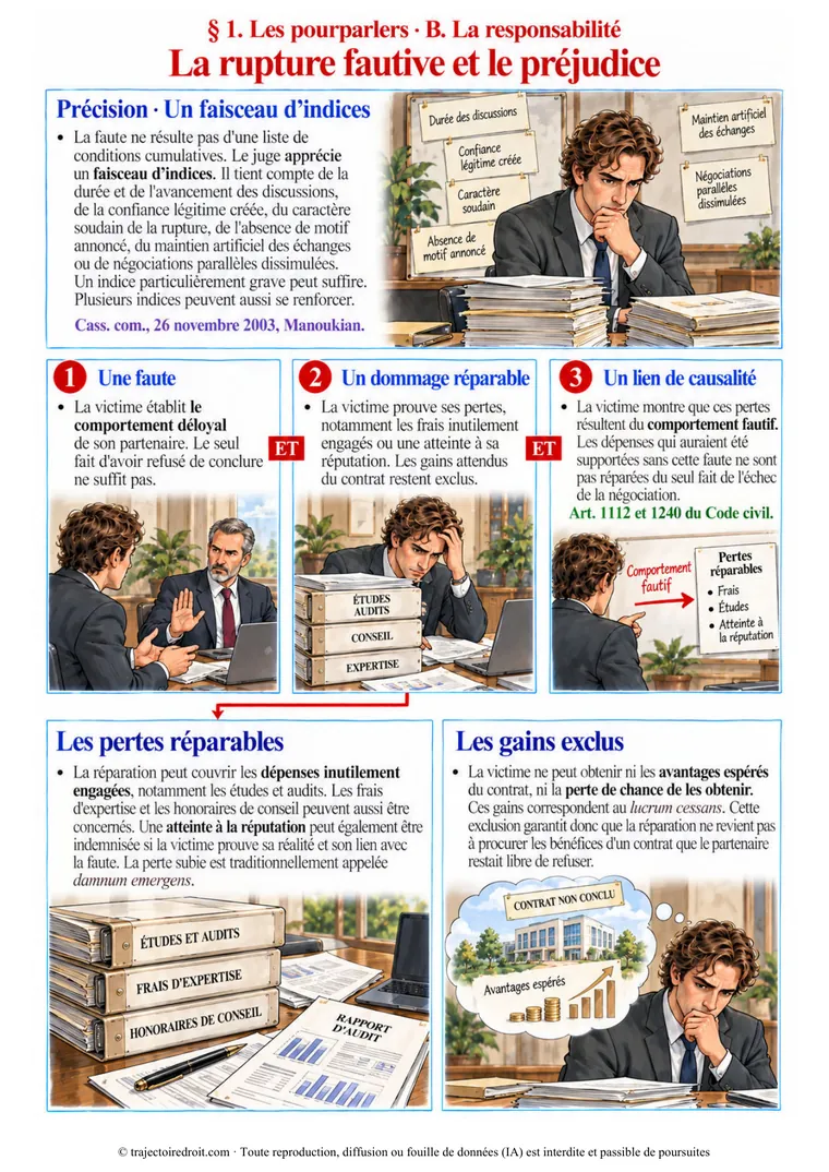 Page 14, la rupture fautive des pourparlers et le préjudice