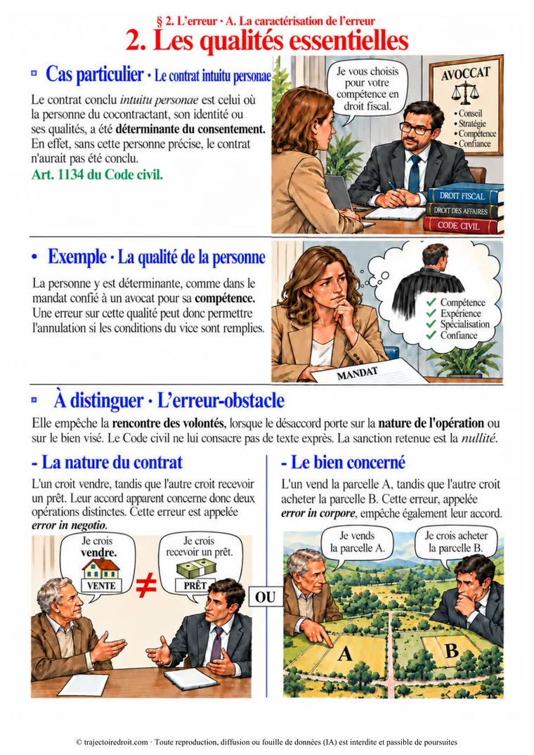 Page 40 du cours, l'erreur sur les qualités essentielles et l'erreur-obstacle