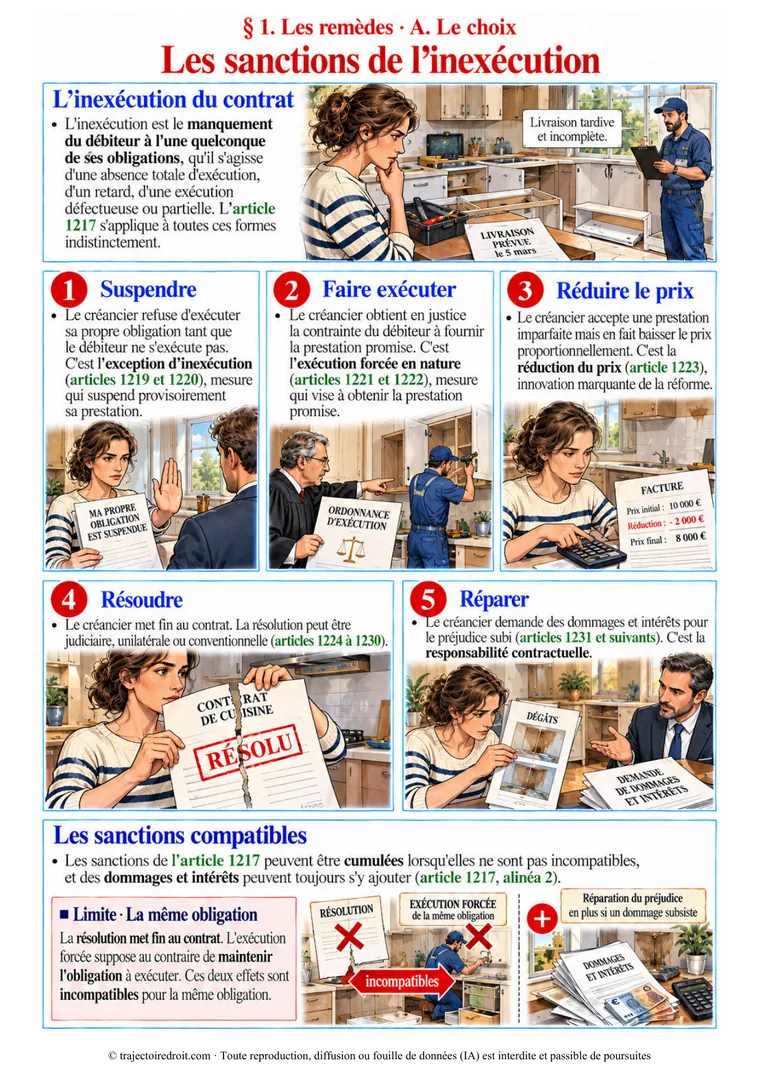 Page 90, les cinq sanctions de l'inexécution du contrat