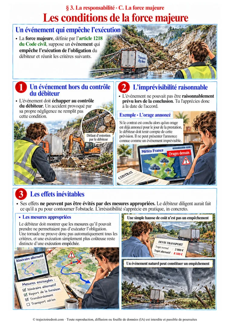 Page 103, les conditions de la force majeure