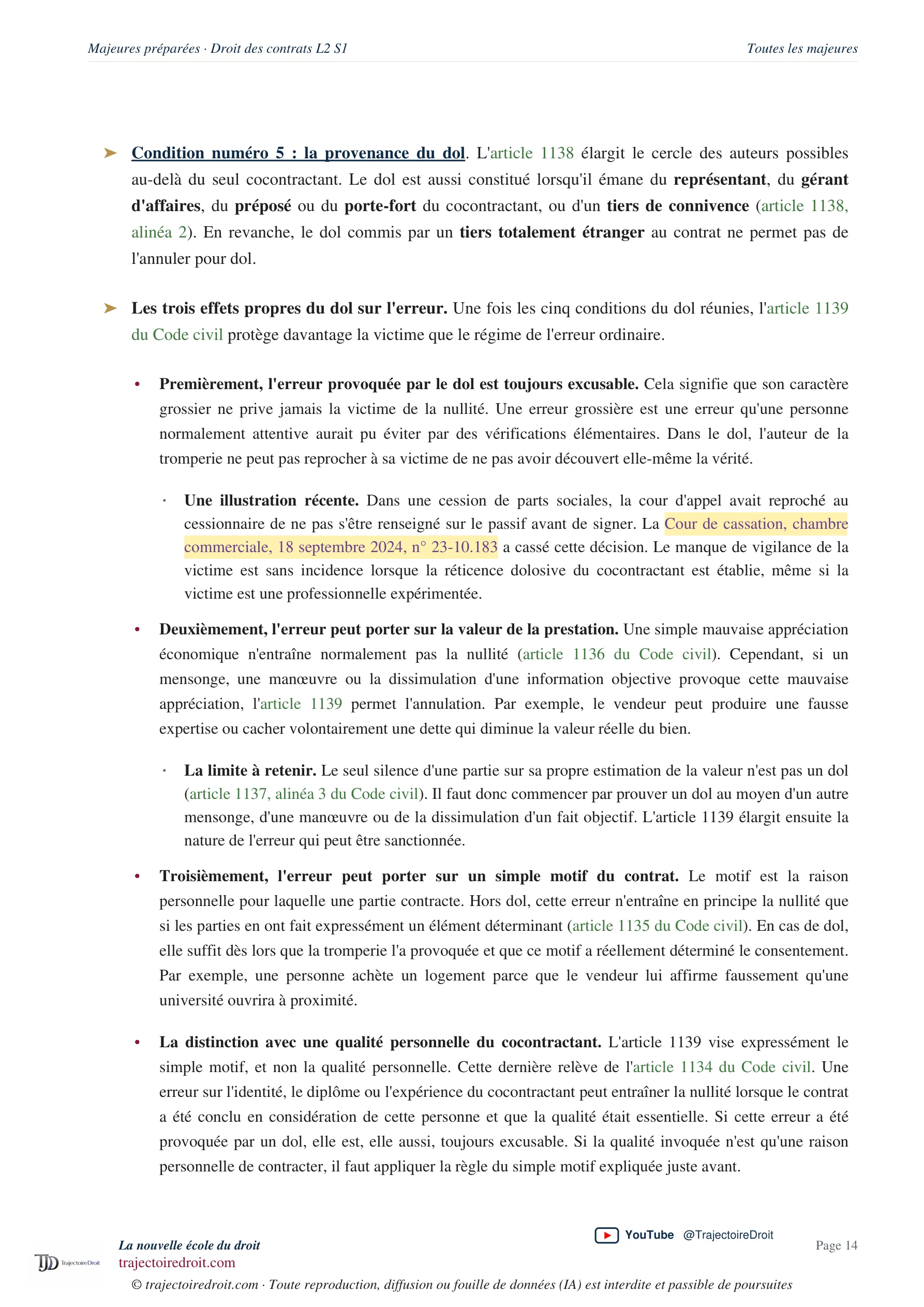 Majeure préparée, Droit des contrats L2 Semestre 1, page 14, les effets du dol
