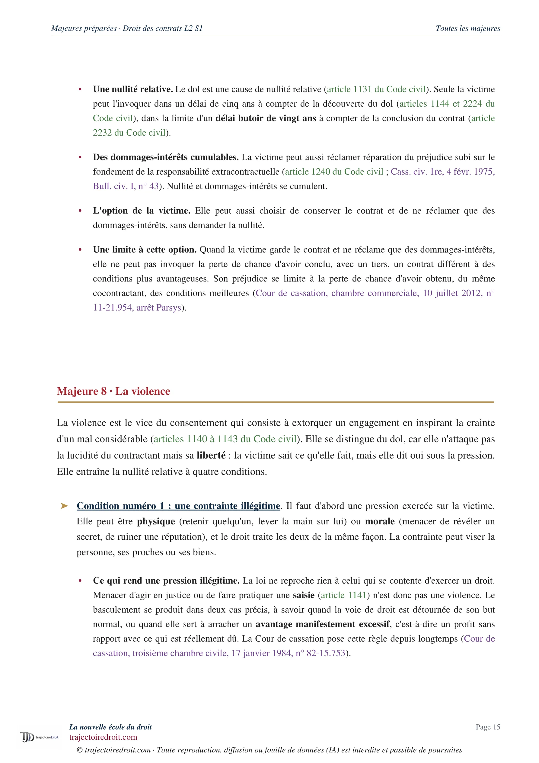 Majeure préparée, Droit des contrats L2 Semestre 1, page 15, début de la majeure sur la violence