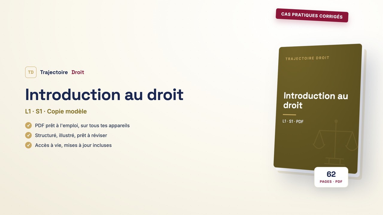 Cas pratiques corrigés Introduction au droit, couverture Trajectoire Droit