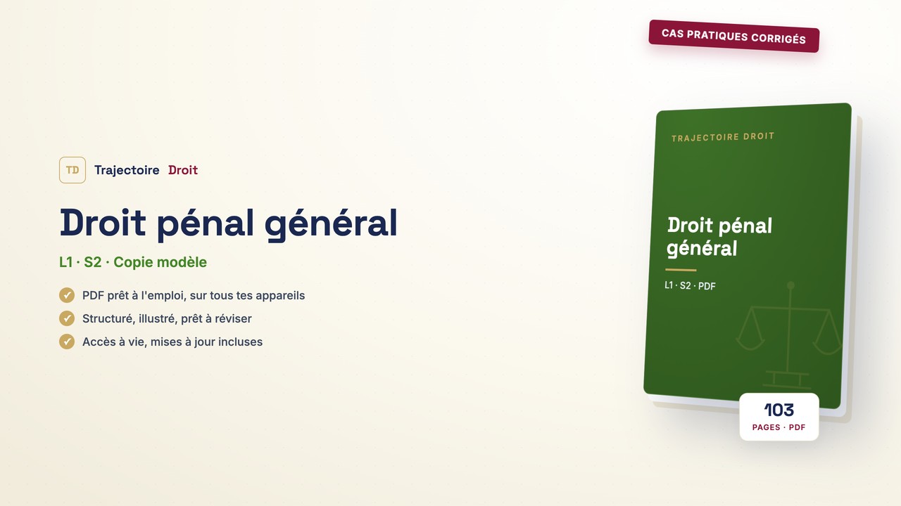 Cas pratiques corrigés Droit pénal général, couverture Trajectoire Droit