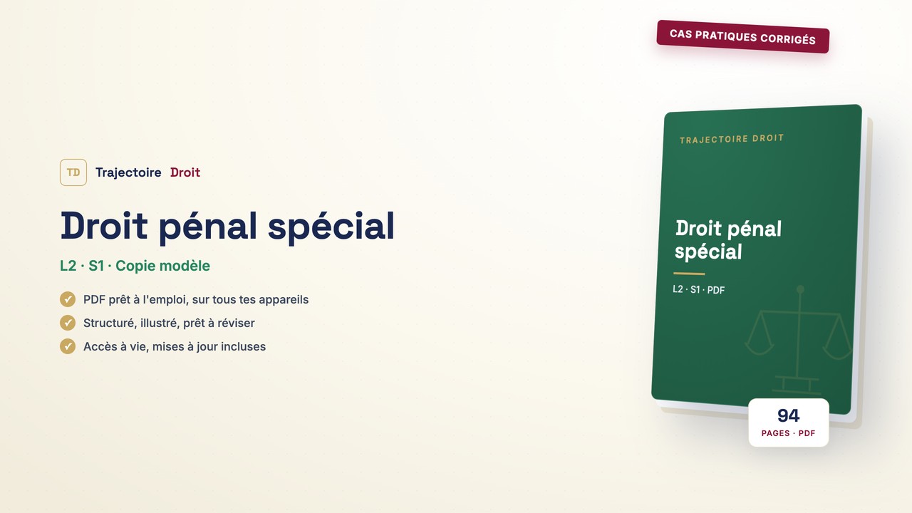 Cas pratiques corrigés Droit pénal spécial, couverture Trajectoire Droit