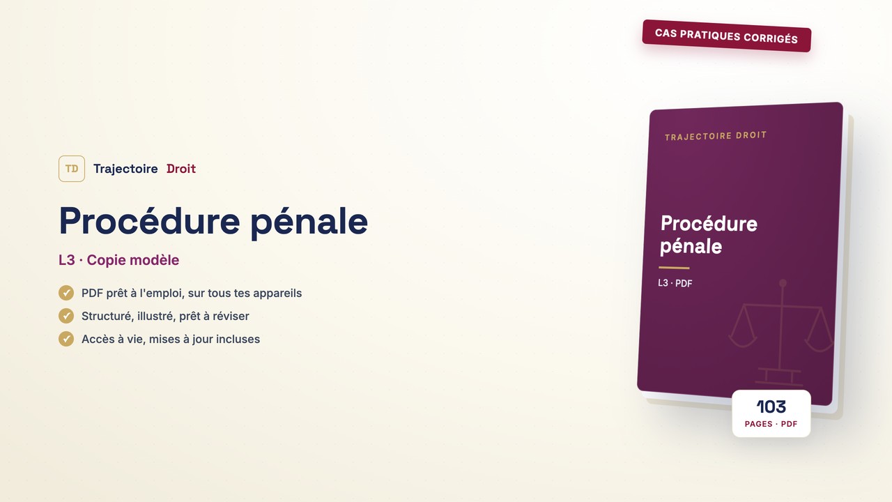 Cas pratiques corrigés Procédure pénale, couverture Trajectoire Droit