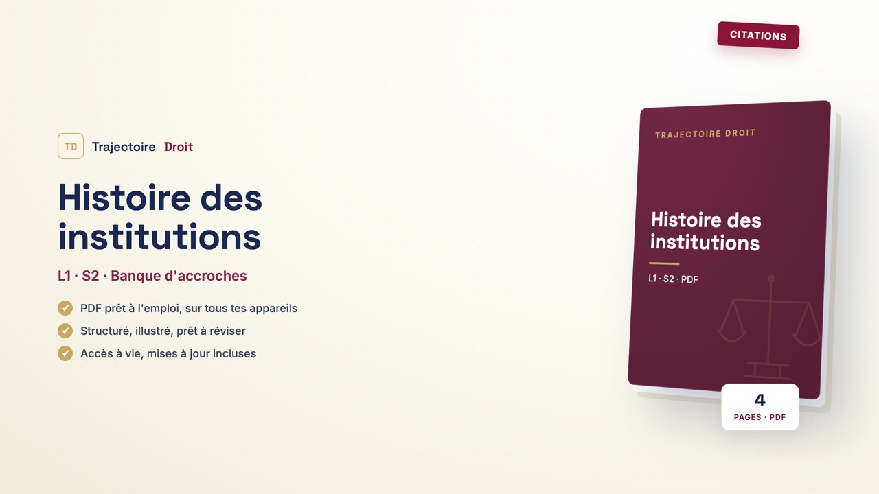 Citations Histoire des institutions, couverture Trajectoire Droit