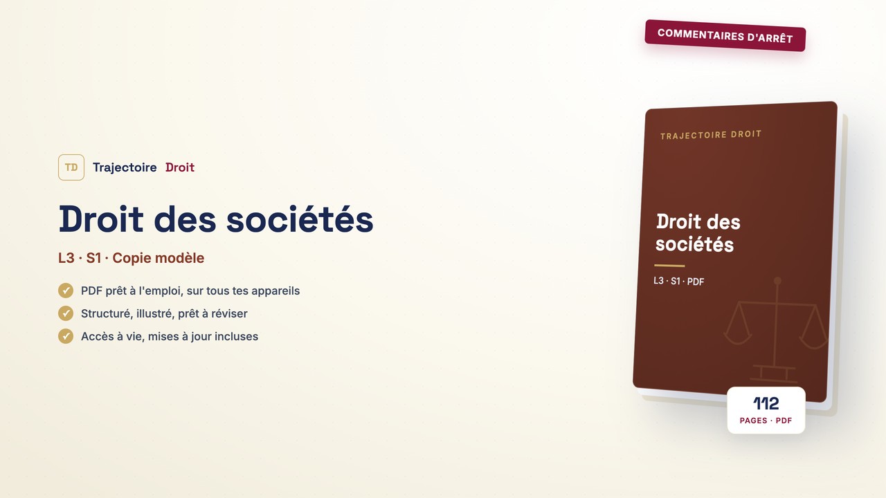 Commentaires d'arrêt Droit des sociétés, couverture Trajectoire Droit