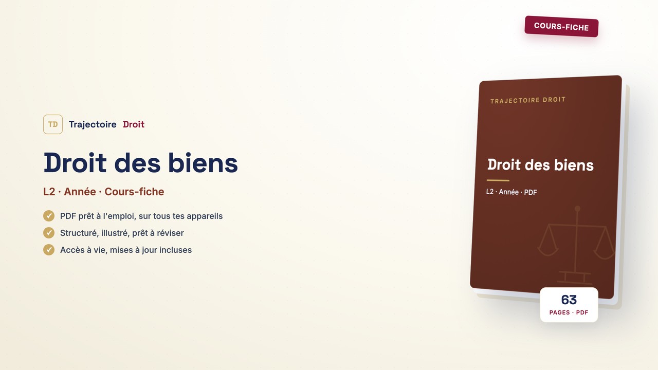 Droit des biens, cours-fiche, couverture Trajectoire Droit