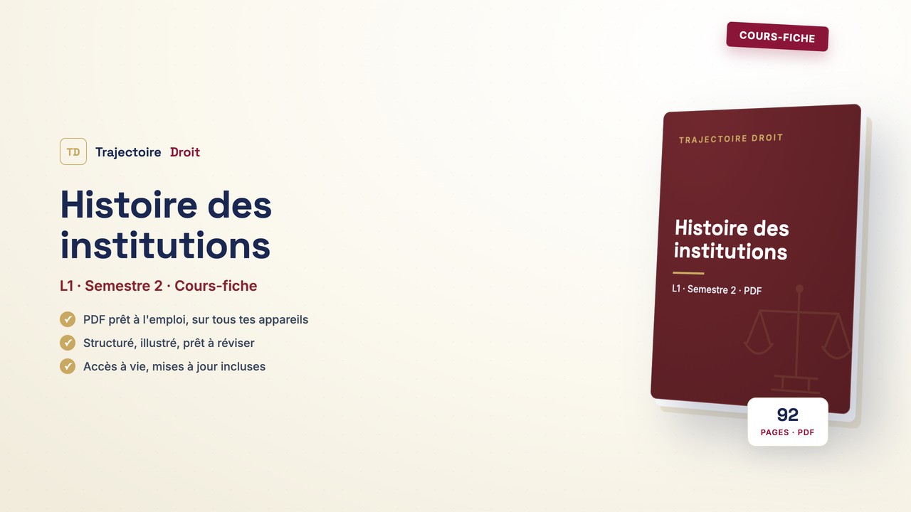 Histoire des institutions, cours-fiche, couverture Trajectoire Droit