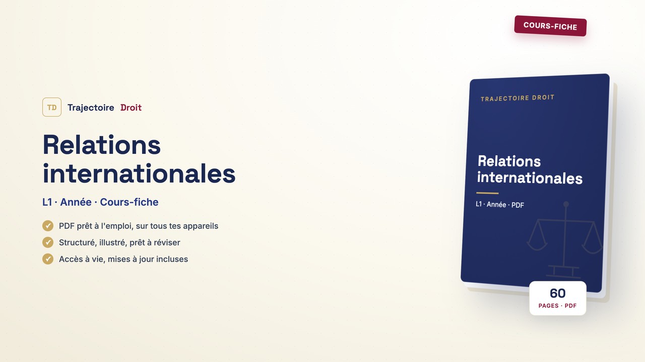 Relations internationales, cours-fiche, couverture Trajectoire Droit