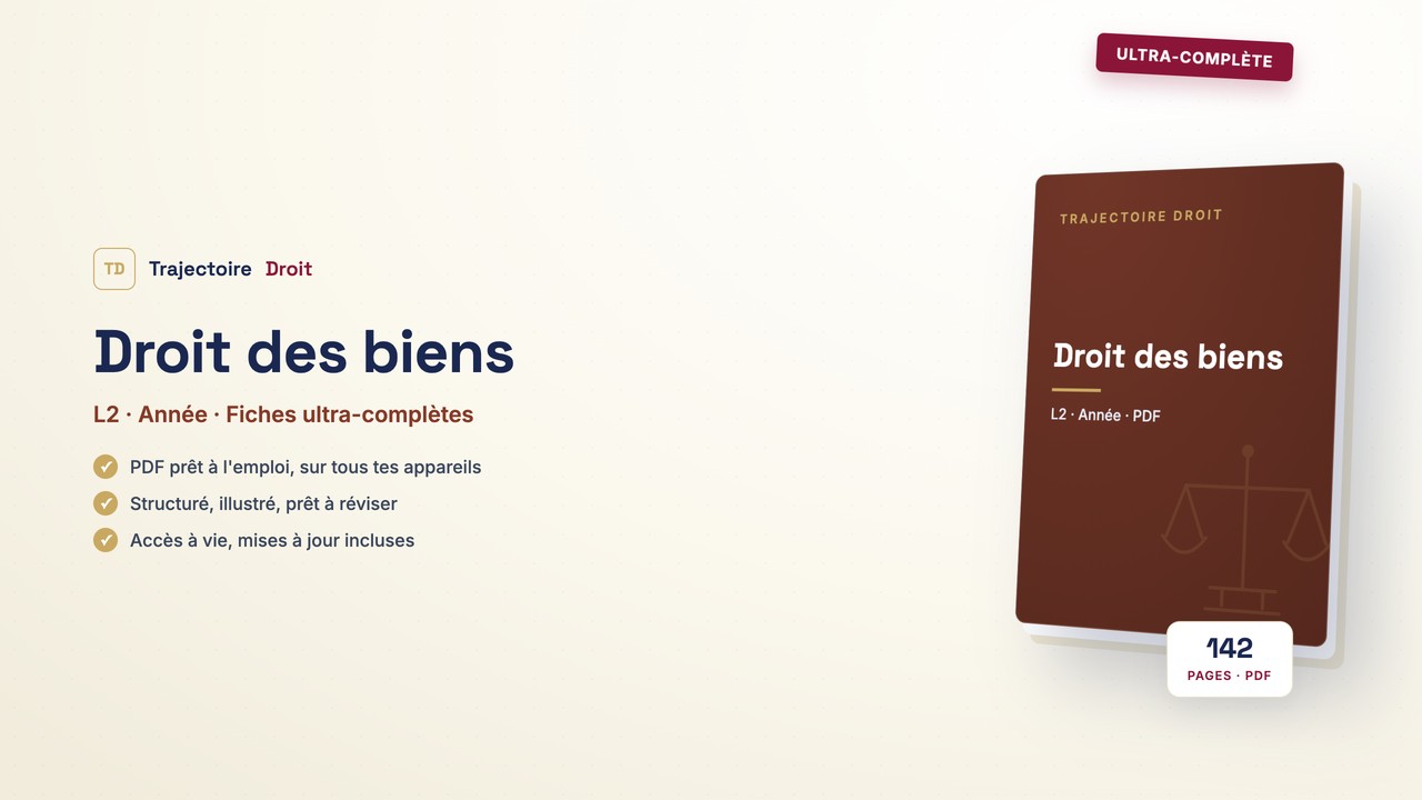 Droit des biens, fiche ultra-complète, couverture Trajectoire Droit
