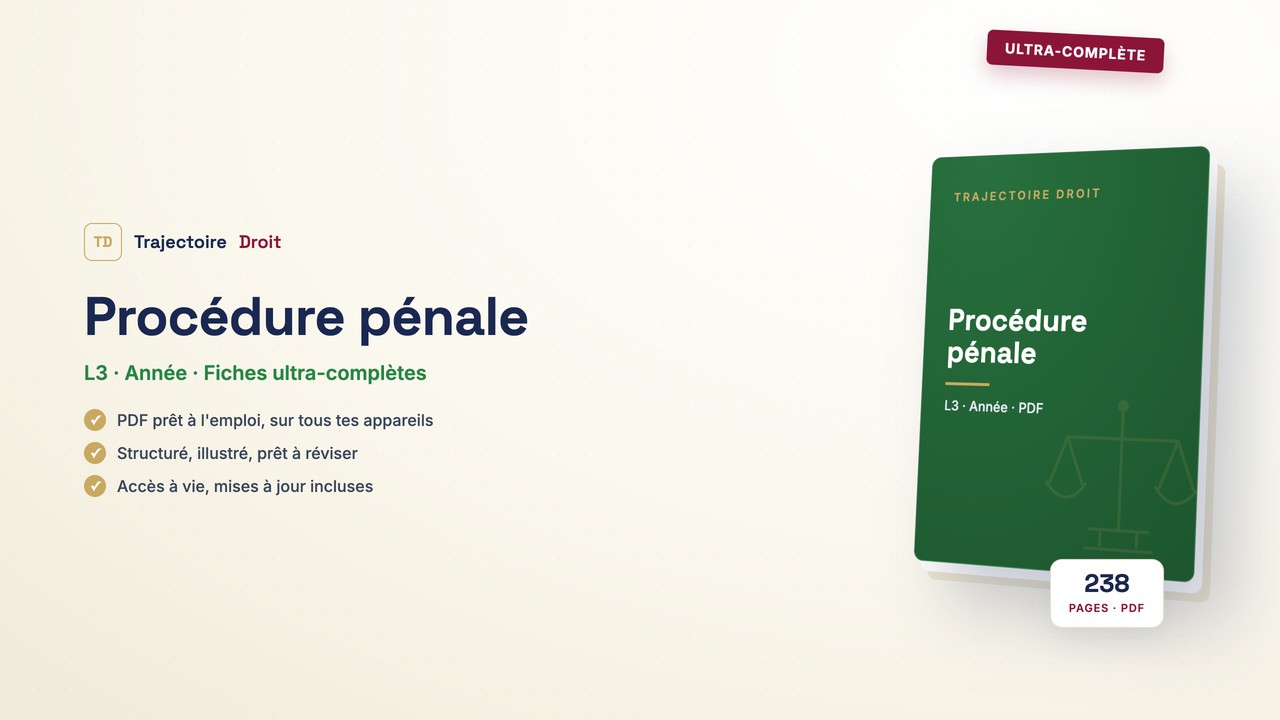 Procédure pénale, fiche ultra-complète, couverture Trajectoire Droit
