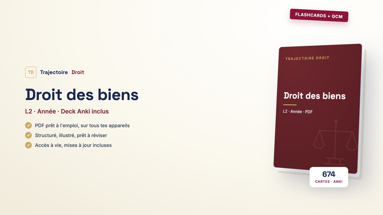 Flashcards et QCM Droit des biens, couverture Trajectoire Droit