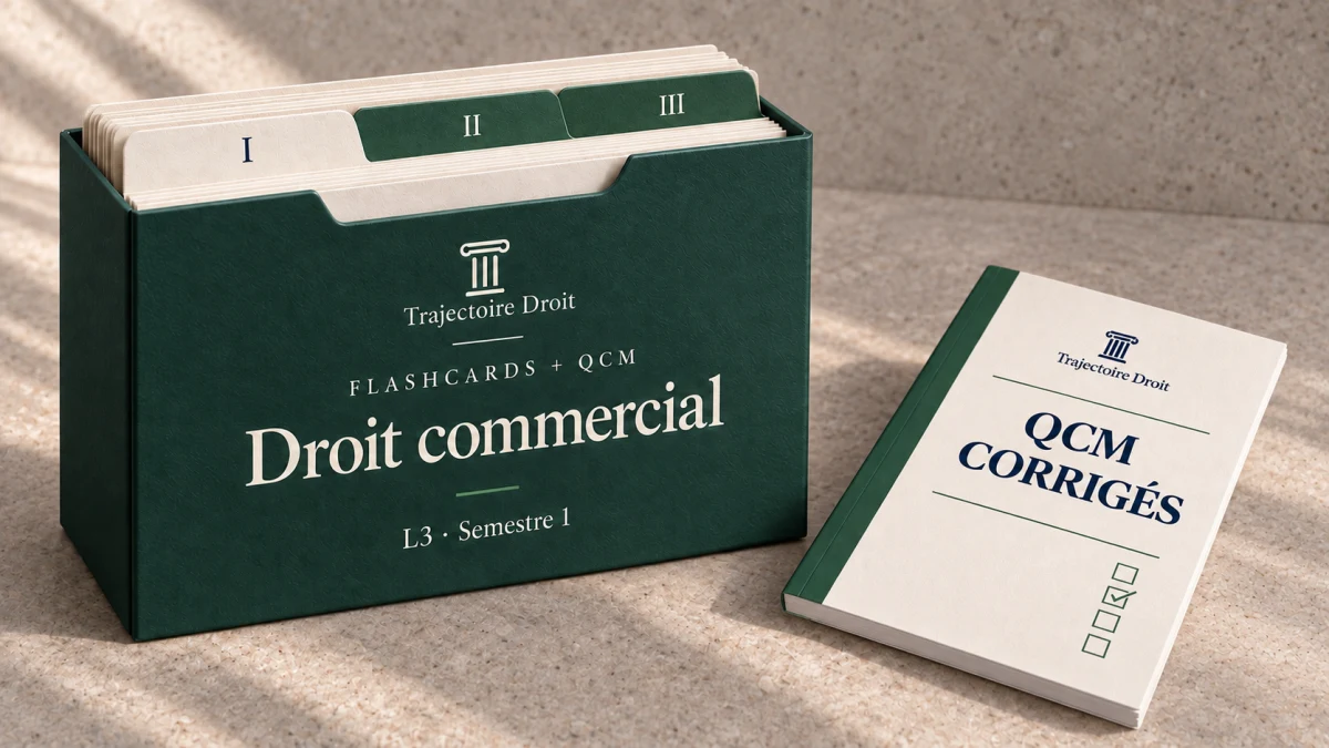 Flashcards et QCM Droit commercial, couverture Trajectoire Droit