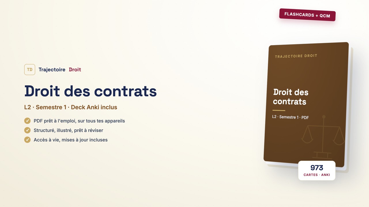 Flashcards et QCM Droit des contrats, couverture Trajectoire Droit