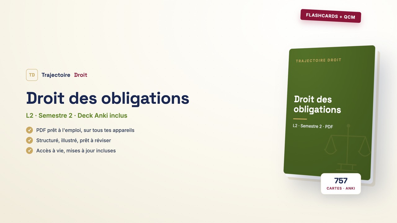 Flashcards et QCM Droit des obligations, couverture Trajectoire Droit