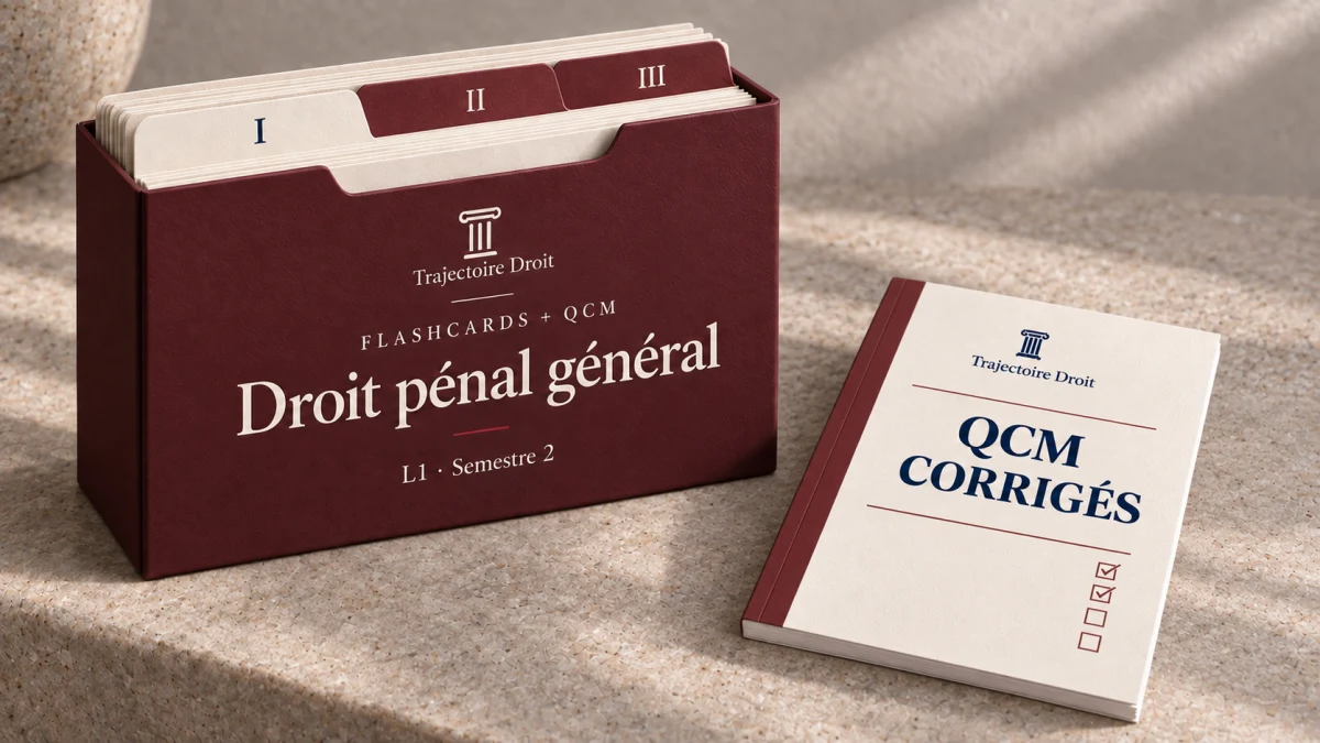 Flashcards et QCM Droit pénal général, couverture Trajectoire Droit
