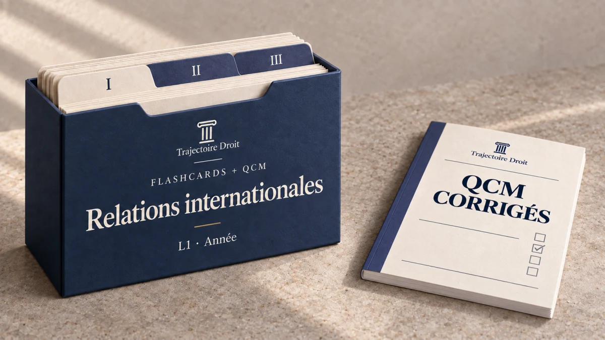 Flashcards et QCM Relations internationales, couverture Trajectoire Droit