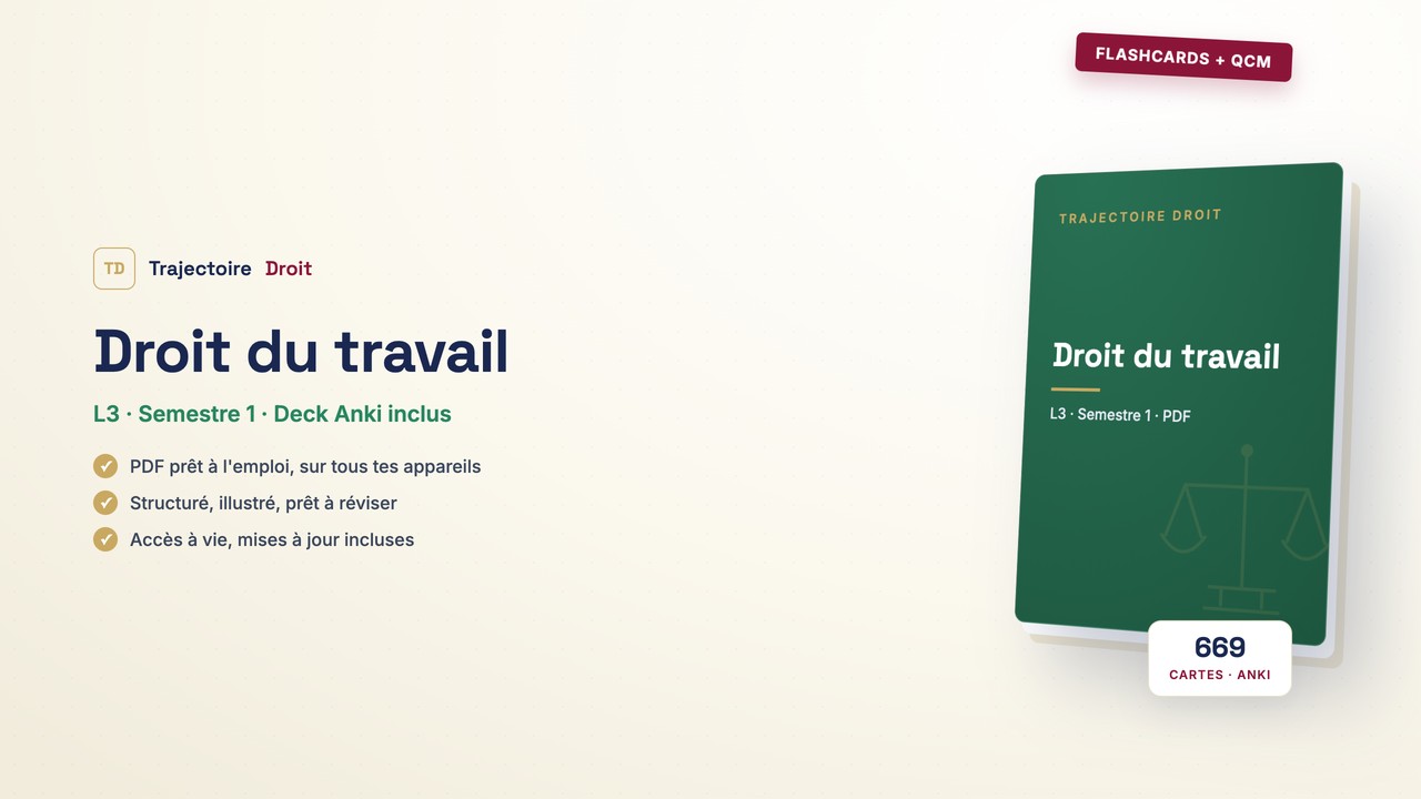 Flashcards et QCM Droit du travail, couverture Trajectoire Droit