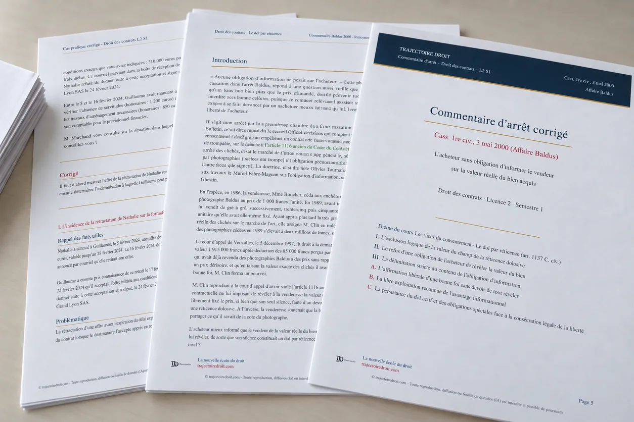 Commentaire d'arrêt corrigé sur l'affaire Baldus et sa page d'introduction, posés sur un cas pratique corrigé de Droit des contrats L2 S1